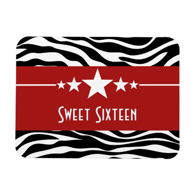 Ímã Stars Zebra Print Sweet 16 Magnet, Vermelho (Horizontal)