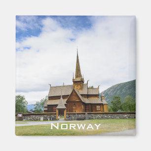 Imã Stave a igreja em Lom, ímã do texto de Noruega