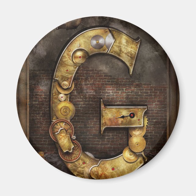 Imã Steampunk - Alfabeto - G é para Engrenagens (Frente)