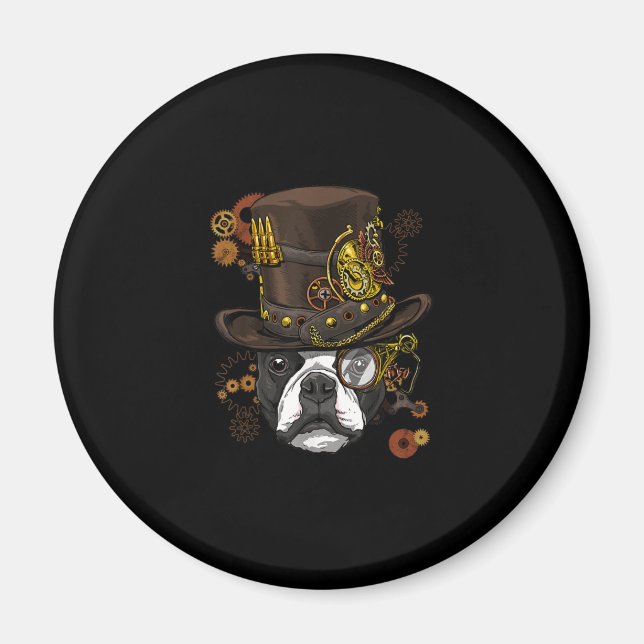 Imã Steampunk Boston Terrier Camiseta de cão Steampunk (Frente)