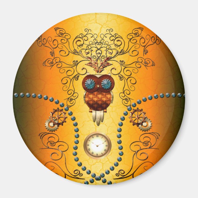 Imã Steampunk, coruja fofa (Frente)