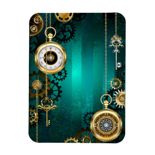 Ímã Steampunk Jewelry Watch em um fundo verde (Vertical)
