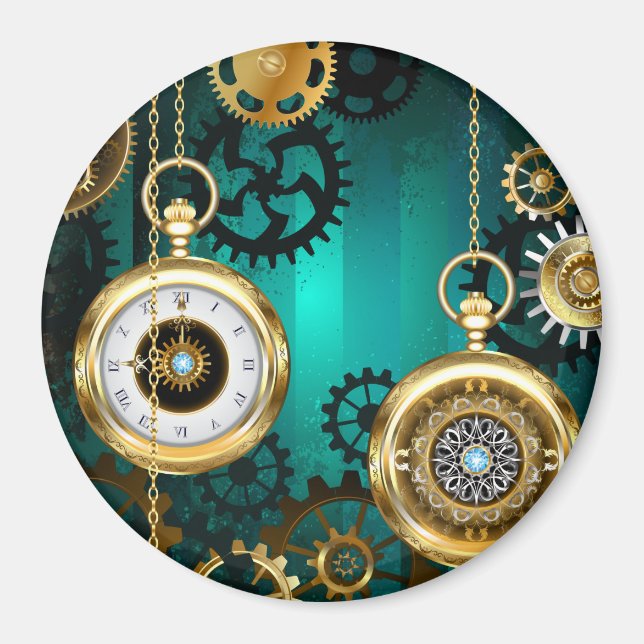 Imã Steampunk Jewelry Watch em um fundo verde (Frente)