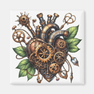 Imã Steampunk Leafy Heart
