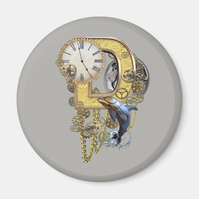 Imã Steampunk - letra de aniversário - D (Frente)