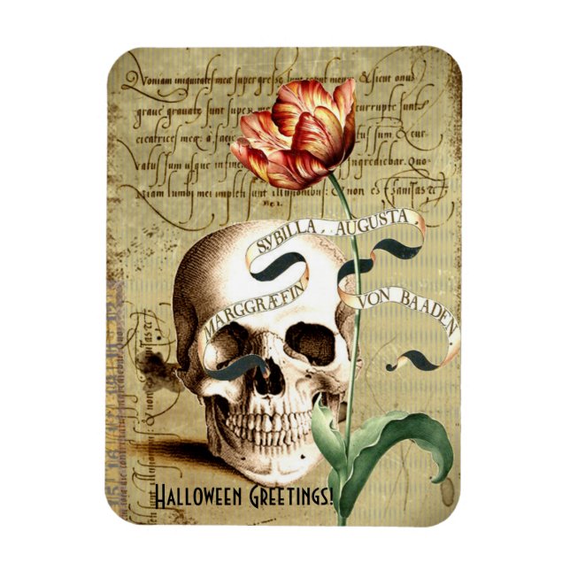 Ímã Steampunk Skull Floral Escrevendo Halloween (Vertical)