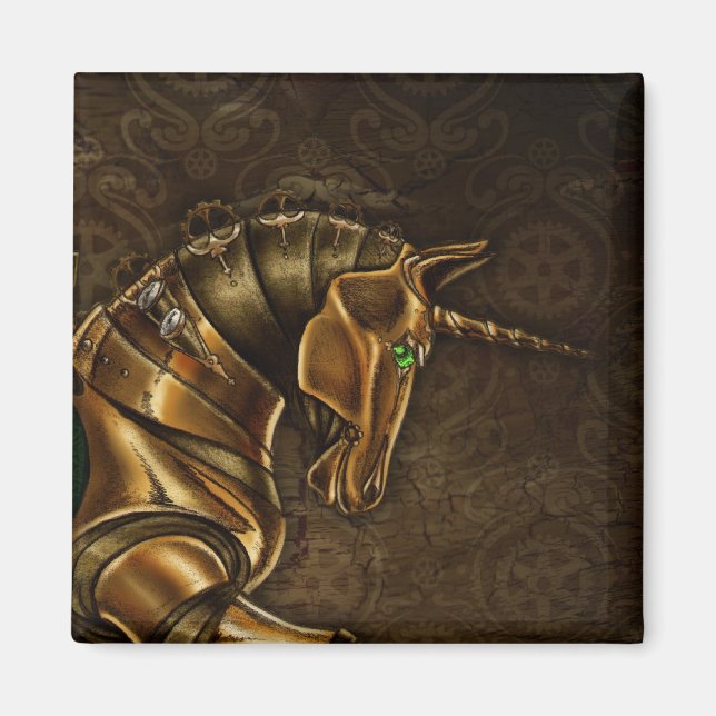 Imã Steampunk Unicorn Damask Magnet (Frente)