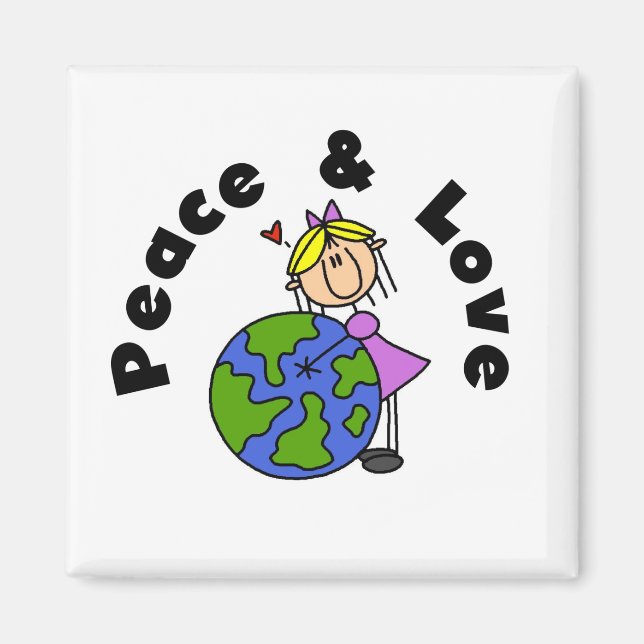Imã "Stick Figure Girl Peace and Love T-shirts and Gif (Frente)