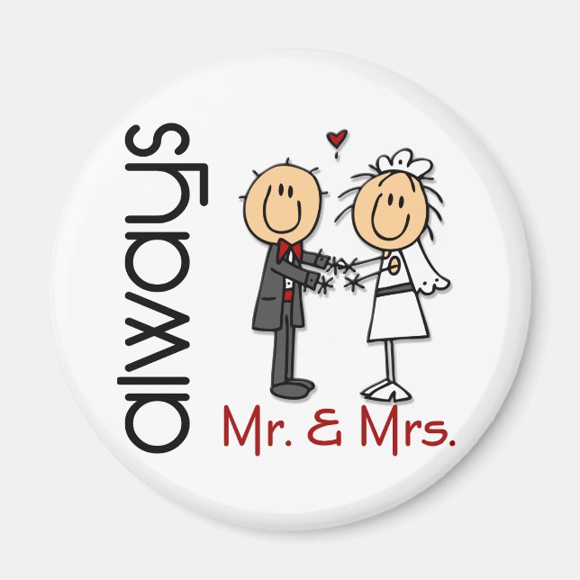 Imã Stick Figure Wedding Casal & Sra. Always (Frente)