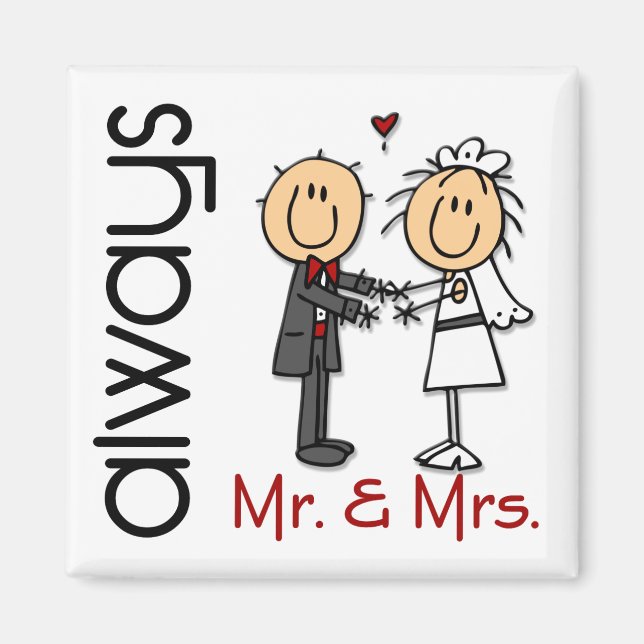 Imã Stick Figure Wedding Casal & Sra. Always (Frente)