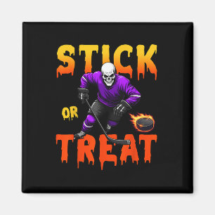 Imã Stick Or Treat Halloween Hóquei Jogador Esqueleto