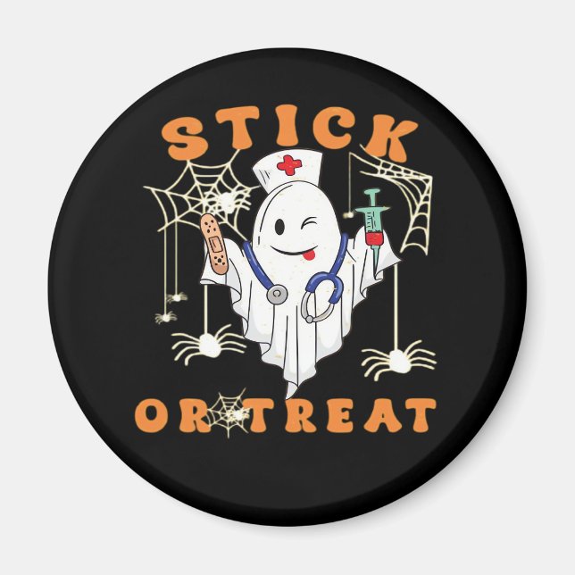 Imã Stick or Treat Nurse Spooky Nurse Costume Funny Ha (Frente)