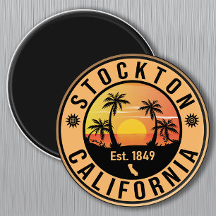 Imã Stockton California Retro Sunset Souvenirs Palm