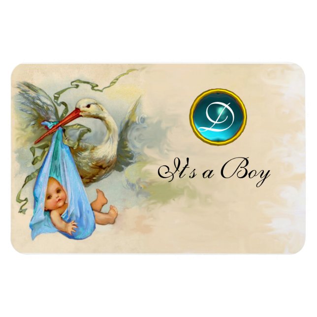 ÍMÃ STORK BABY BOY SHOWER MONOGRAM (Horizontal)