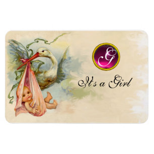 ÍMÃ STORK BABY GIRL SHOWER MONOGRAM