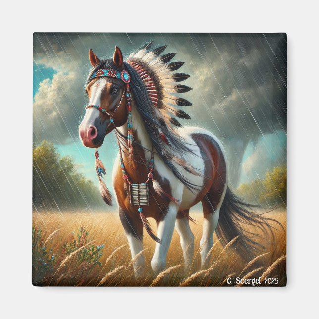 Imã Storm Stallions Paint Horse Native American Magnet (Frente)