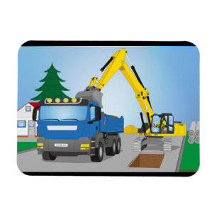 Ímã Straßenbaustelle com CAMIÕES COM REBOQUE azuis e