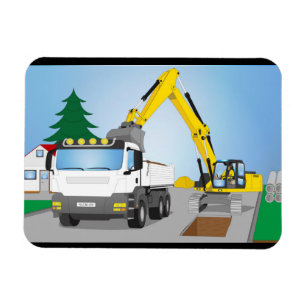 Ímã Straßenbaustelle com CAMIÕES COM REBOQUE brancos