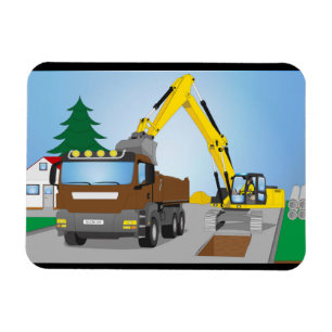 Ímã Straßenbaustelle com CAMIÕES COM REBOQUE castanh