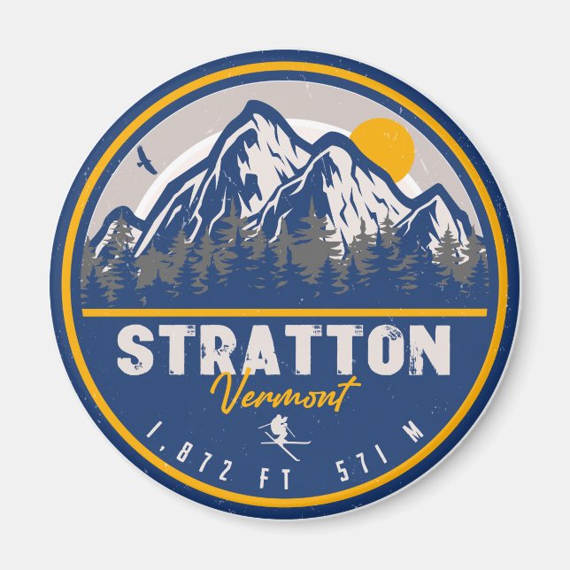 Imã Stratton Vermont Retro Sunset Ski Souvenirs (Frente)