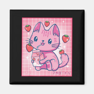 Imã Strawberry Shaw Strawberry Milk Cat Kawaii Neko G