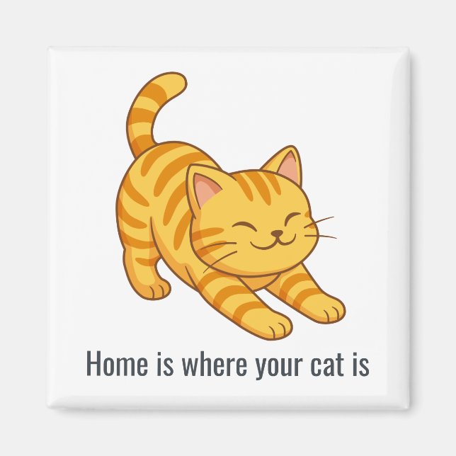 Imã Stretching Orange Tabby Cat Custom Text (Frente)