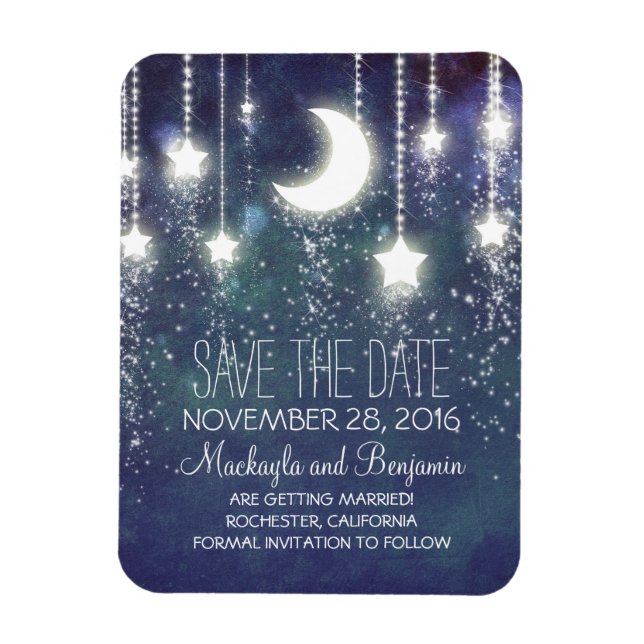 Ímã String Lights Stars and Moon Save Date (Vertical)