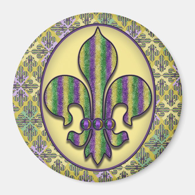 Imã Stripe Mardi Gras Fleur de lis (Frente)