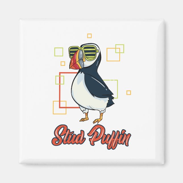 Imã Stud Puffin Seaside Bird Illustration (Frente)