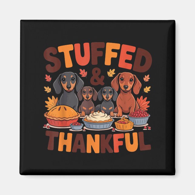 Imã Stuffed And Thankful Dachshund Funny Thanksgiving  (Frente)
