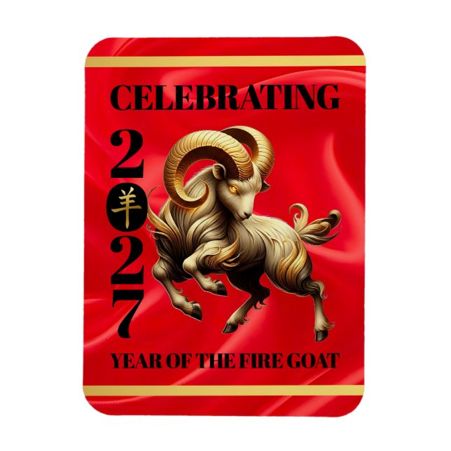 Ímã Stunning Red Gold Chinese Year of Fire Goat 2027 (Vertical)