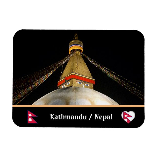 Ímã Stupa Boudhanath, Katmandu à noite - Nepal (Horizontal)