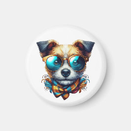 Imã Stylish Dog With Glasses Colorful Modern Pet Art