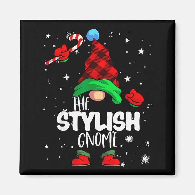 Imã Stylish Gnome Red Buffalo Plaid Matching Family Ch (Frente)