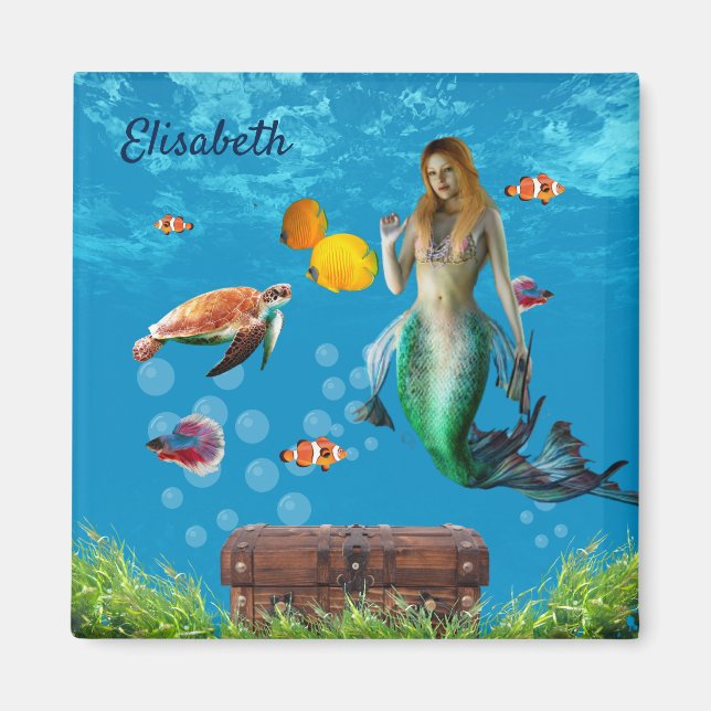 Imã Submarino Sereia Treasure Hunt Fantasy Blue (Frente)