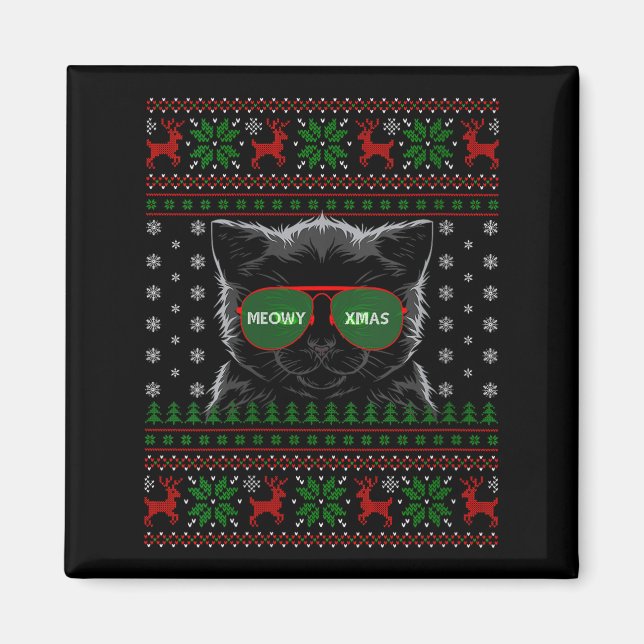 Imã Suéter de Natal Feio de Gato Feminino Estilo Diver (Frente)
