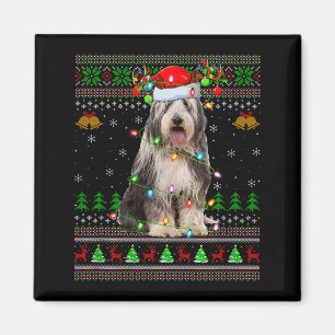 Imã Suéter de Natal Feio do Cão Collie Barbudo Férias