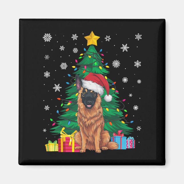 Imã Suéter Feio Árvore Xmas Luzes Cão Malinois Belga (Frente)