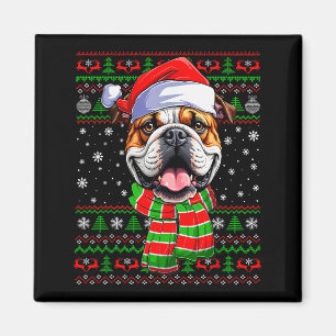 Imã Suéter Feio de Natal Bulldog Cachorro Chapéu de Pa
