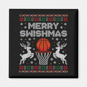Imã Suéter Feio de Natal de Basquetebol Alegre Swishma