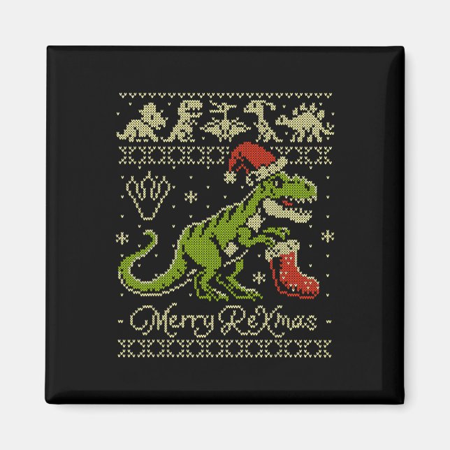 Imã Suéter Feio de Natal de Dinossauro - Natal Diverti (Frente)