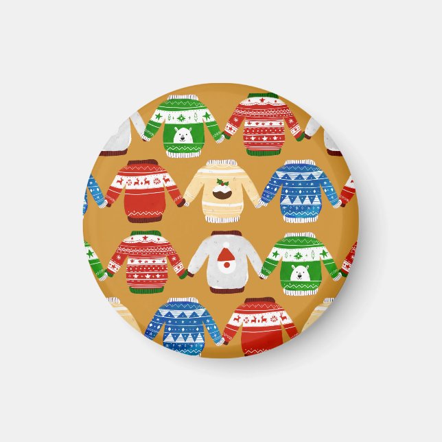 Imã Suéter feio de Natal Dourado (Frente)