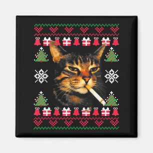 Imã Suéter Feio de Natal engraçado de gato fumante par