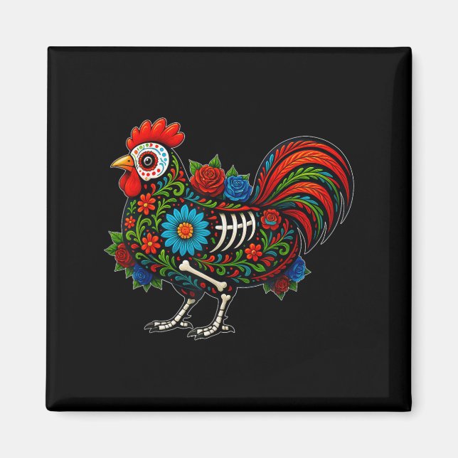 Imã Sugar Skull Chicken Dia De Muertos Halloween Day O (Frente)