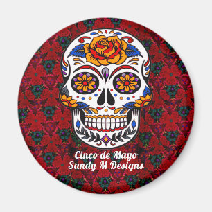 Imã Sugar Skull Cinco de Mayo Red Floral Nome