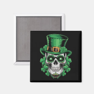 Imã Sugar Skull Rua Patrick Day Lucky Shamrock