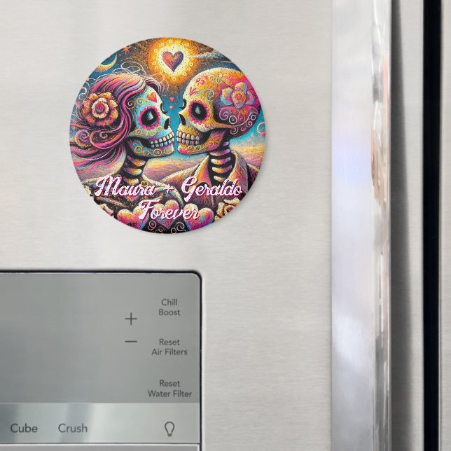 Imã Sugar Skulls in Love Chalk Pastel Personalized (In Situ (Fridge))