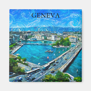 Imã Suiça Genebra Panorama Ver Pintura