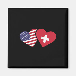 Imã Suiça U Flag T Shirt Heart Swiss American