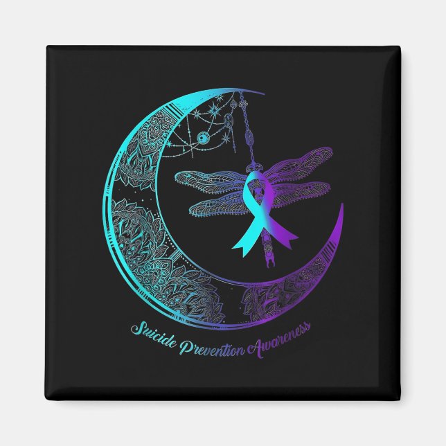Imã Suicide Awareness Shirt Dragonfly Moon Suicide Pre (Frente)